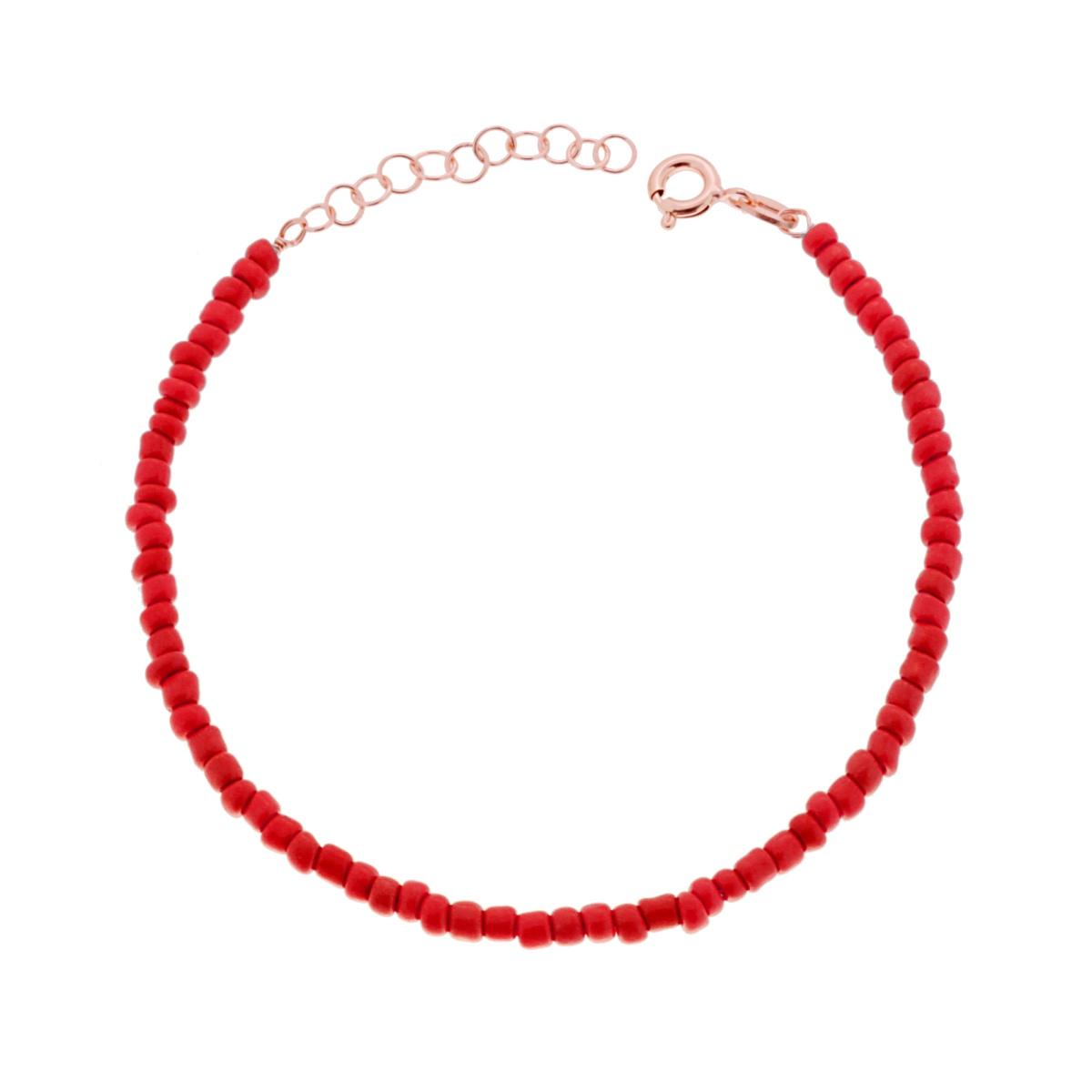 Bracciale con Perline Rosso Corallo in ARGENTO 925 Galvanica Rosa