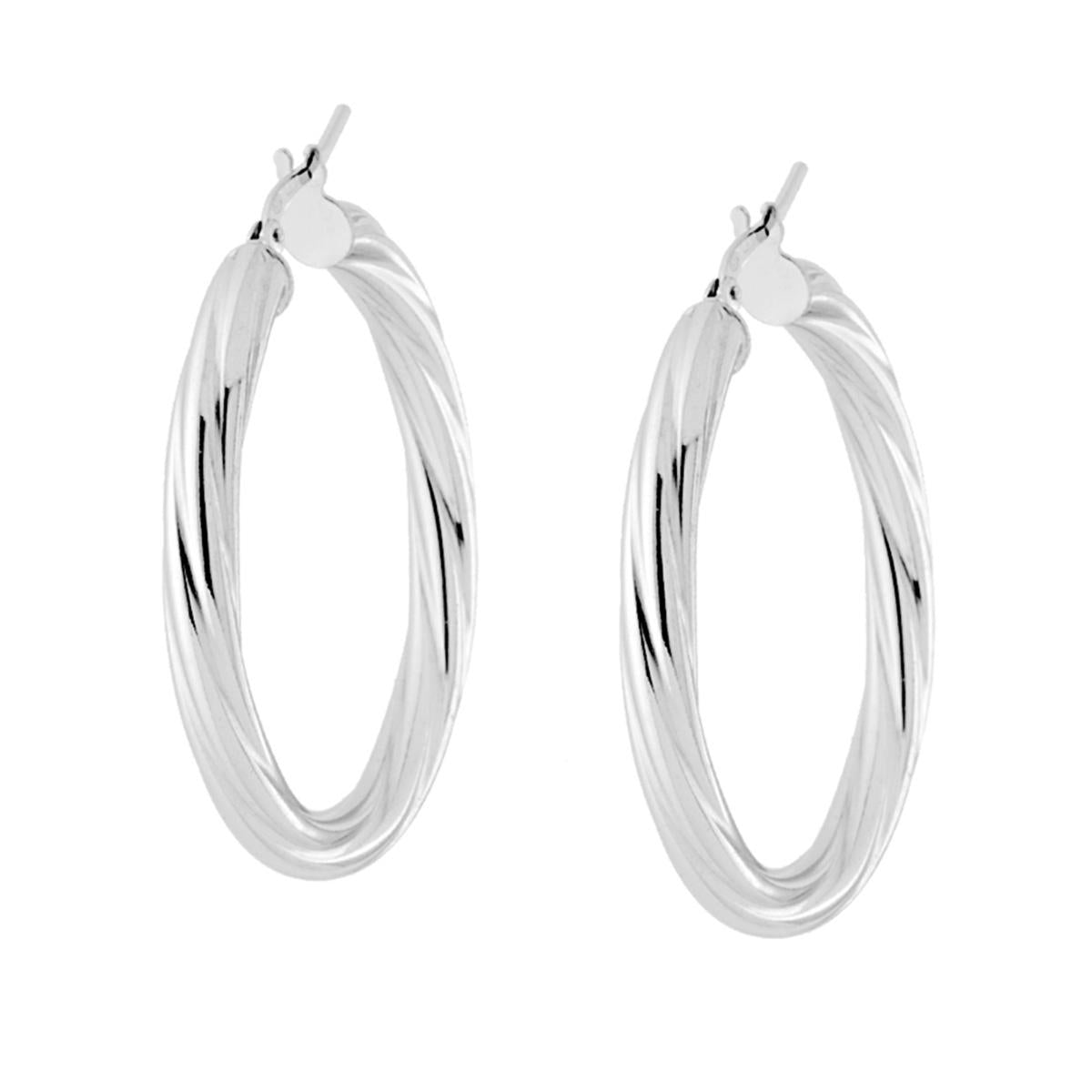 Orecchini a Cerchio mm 36 con Canna Ritorta mm 4 in ARGENTO 925 Galvanica Rodio