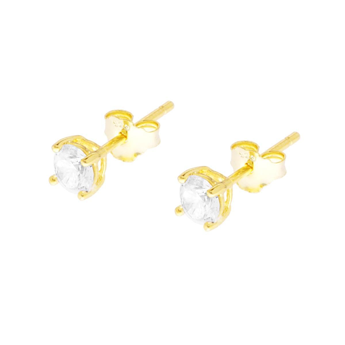 Orecchini Punto Luce Tondo con Zircone Bianco mm 4 in ARGENTO 925 Galvanica Oro