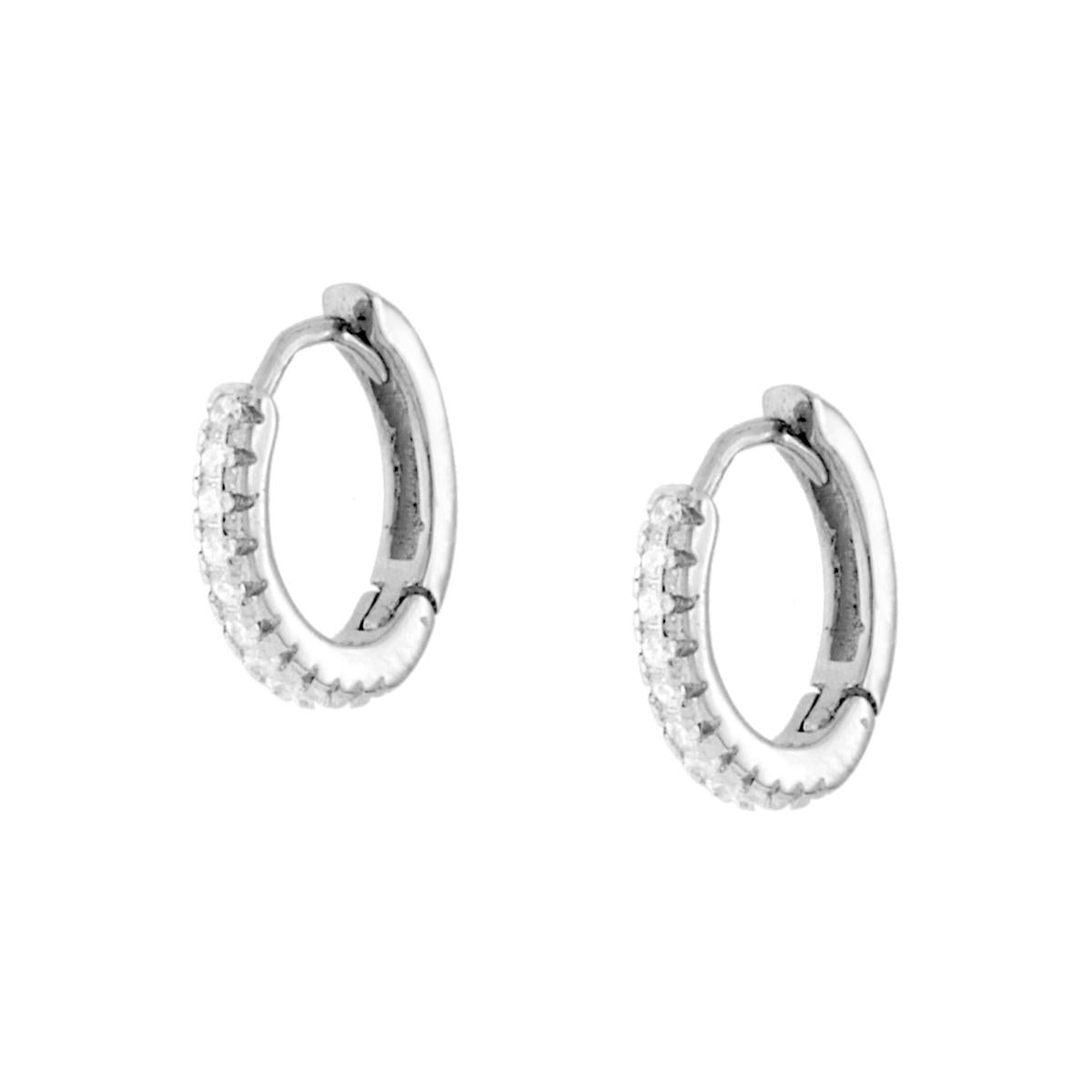 Orecchini Cerchio mm 10 con Zirconi Bianchi ARGENTO 925 Galvanica Rodio