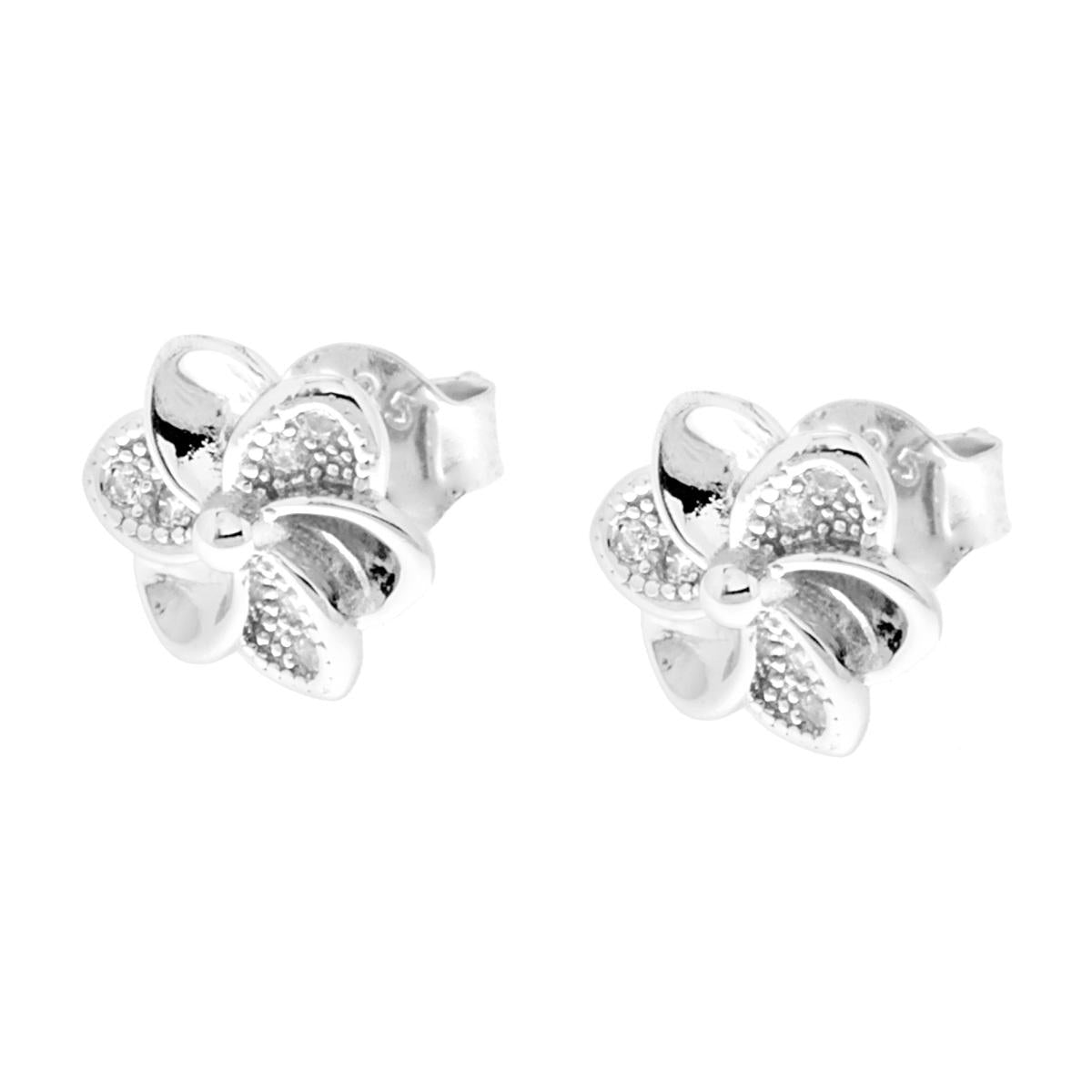 Orecchini Fiore con Zirconi Bianchi in ARGENTO 925 Galvanica Rodio