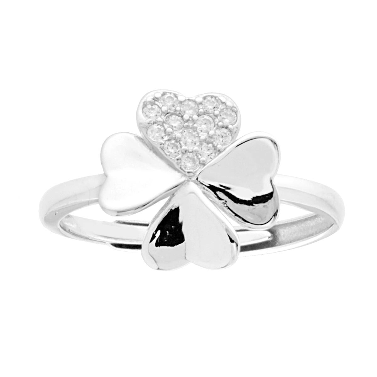 Anello Quadrifoglio con Cubic Zirconia Bianchi in ARGENTO 925 Galvanica Rodio