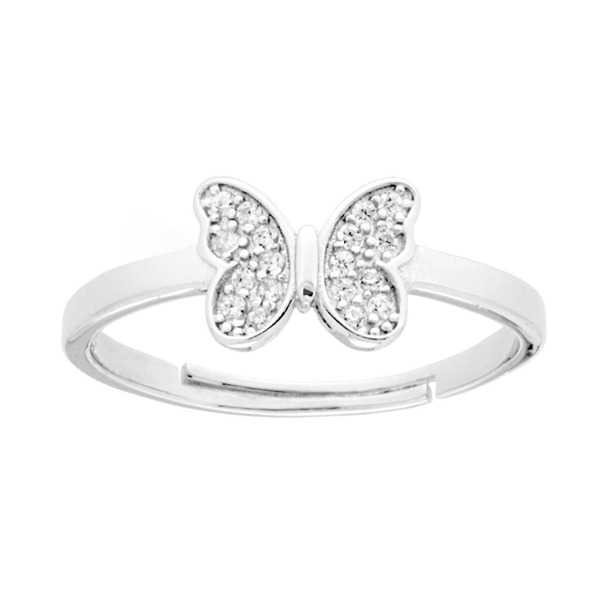 Anello Farfalla con Cubic Zirconia Bianchi in ARGENTO 925 Galvanica Rodio