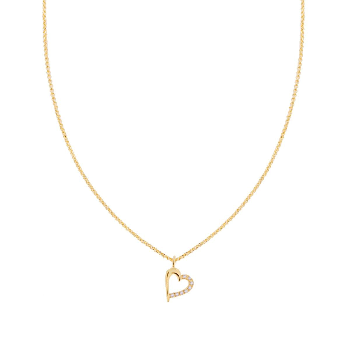 Collana Catena Rolo Diamantata cm 40+5 con Cuore pendente e Zirconi Bianchi in ARGENTO 925 Galvanica Oro