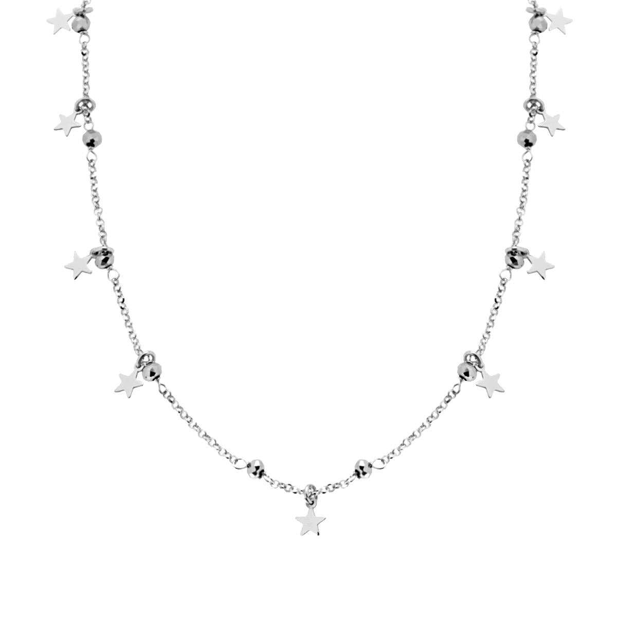 Collana Catena Rolo Diamantata con Crystal Grigio e Stelle plain pendenti in ARGENTO 925 Galvanica Rodio