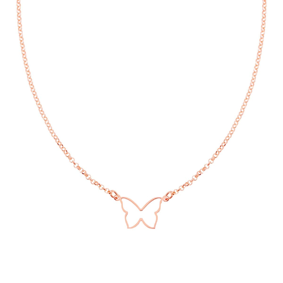 Collana Catena Rolo Diamantata con Farfalla in ARGENTO 925 Galvanica Rosa