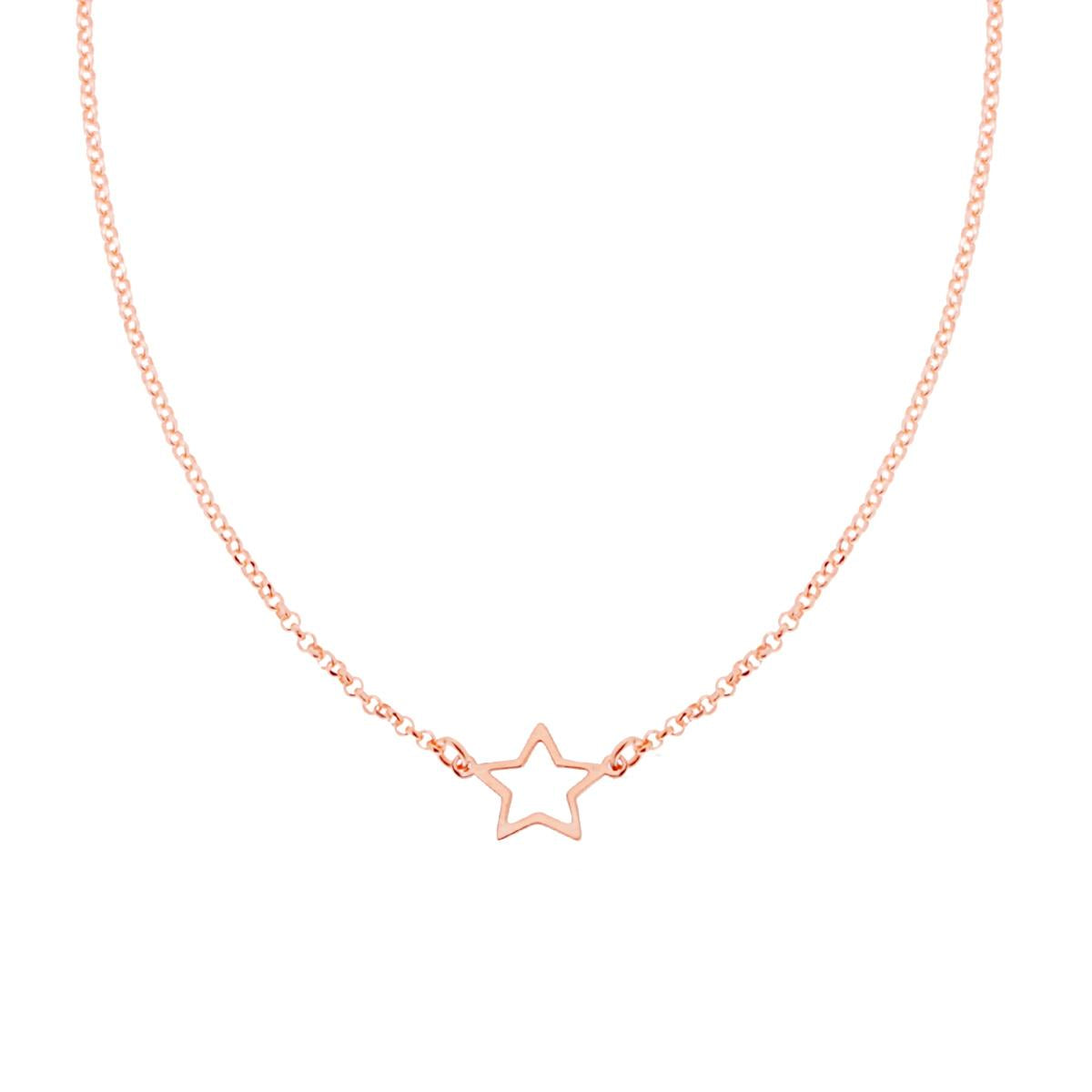 Collana Catena Rolo Diamantata con Stella in ARGENTO 925 Galvanica Rosa