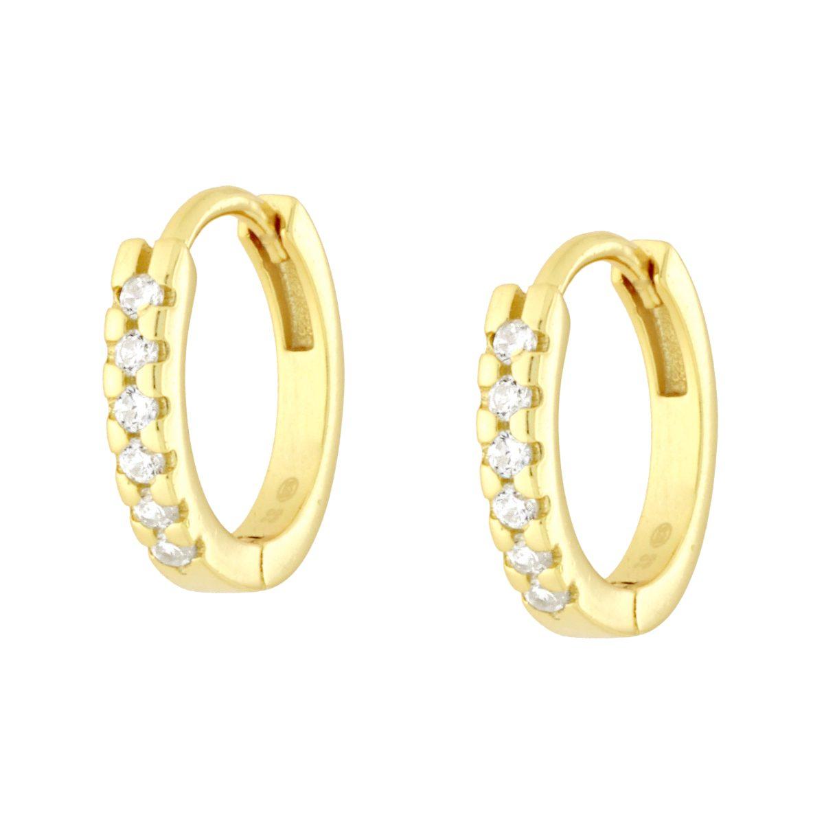 Orecchini Cerchio Scattino mm 13 con Zirconi Bianchi in ARGENTO 925 Galvanica Oro