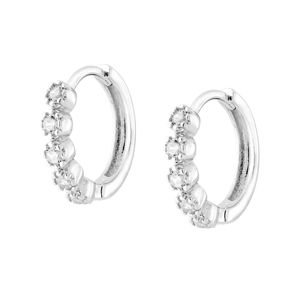 Orecchini Cerchio a Scattino mm 15 con Zirconi Bianchi in ARGENTO 925 Galvanica Rodio