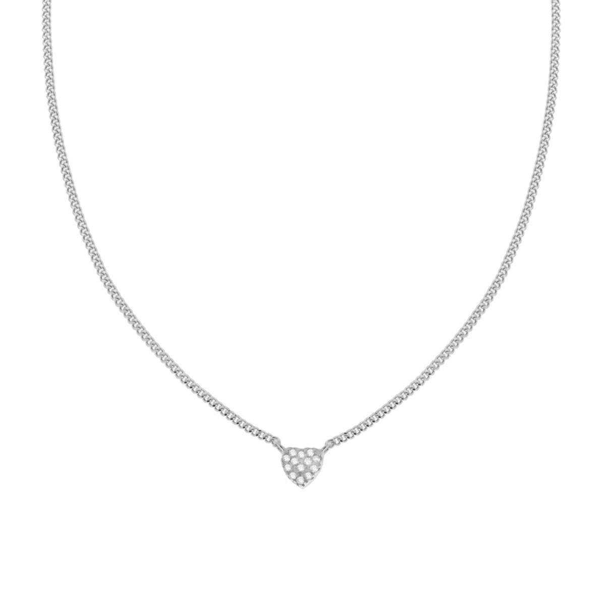 Collana Catena Grumetta con Cuore e Zirconi Bianchi in ARGENTO 925 Galvanica Rodio