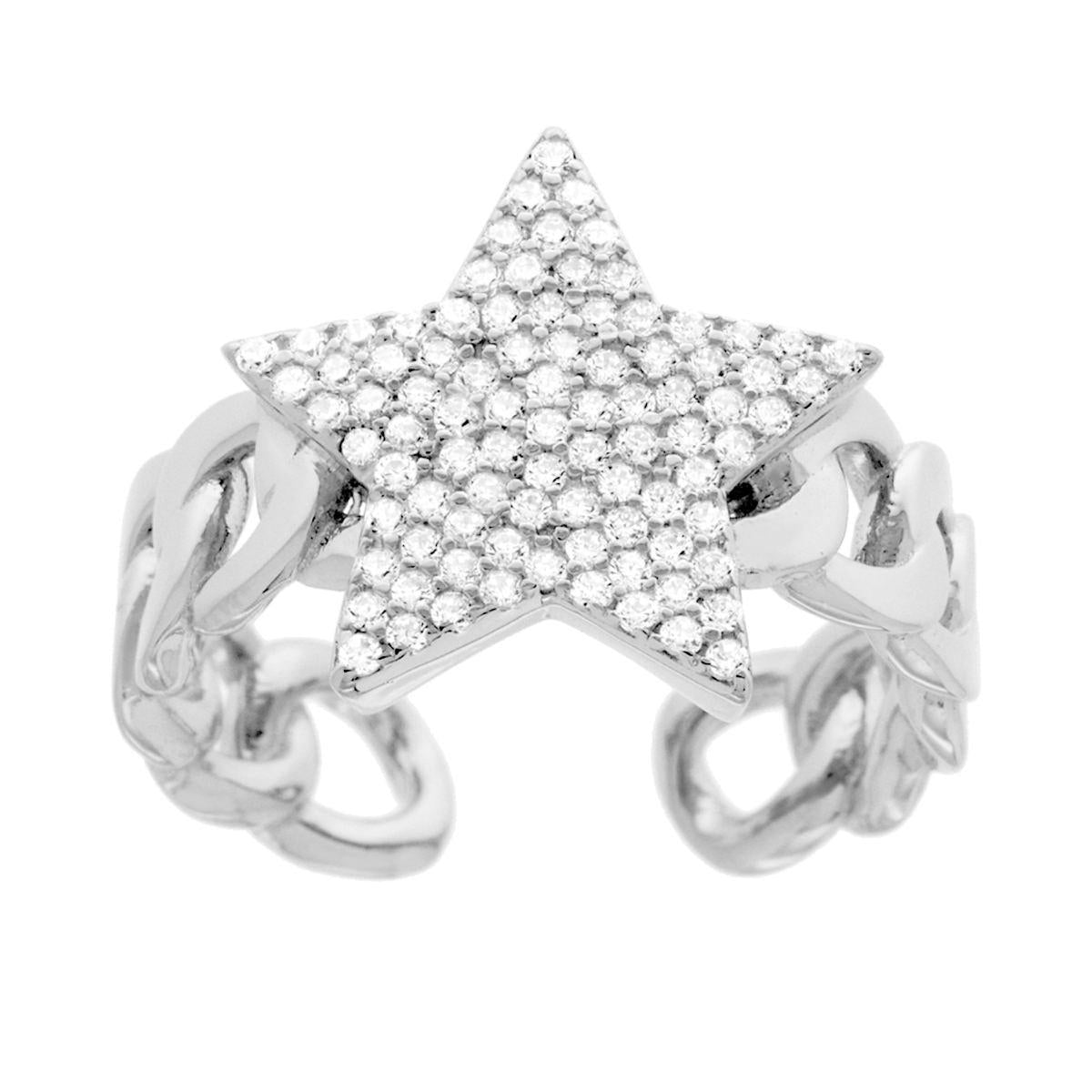 Anello Fascia Grumetta con Stella Cubic Zirconia Bianchi in ARGENTO 925 Galvanica Rodio