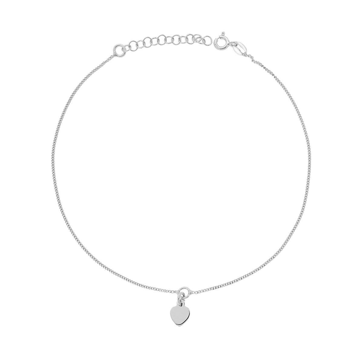 Cavigliera Catena Grumetta con Cuore plain pendente in ARGENTO 925 Galvanica Rodio