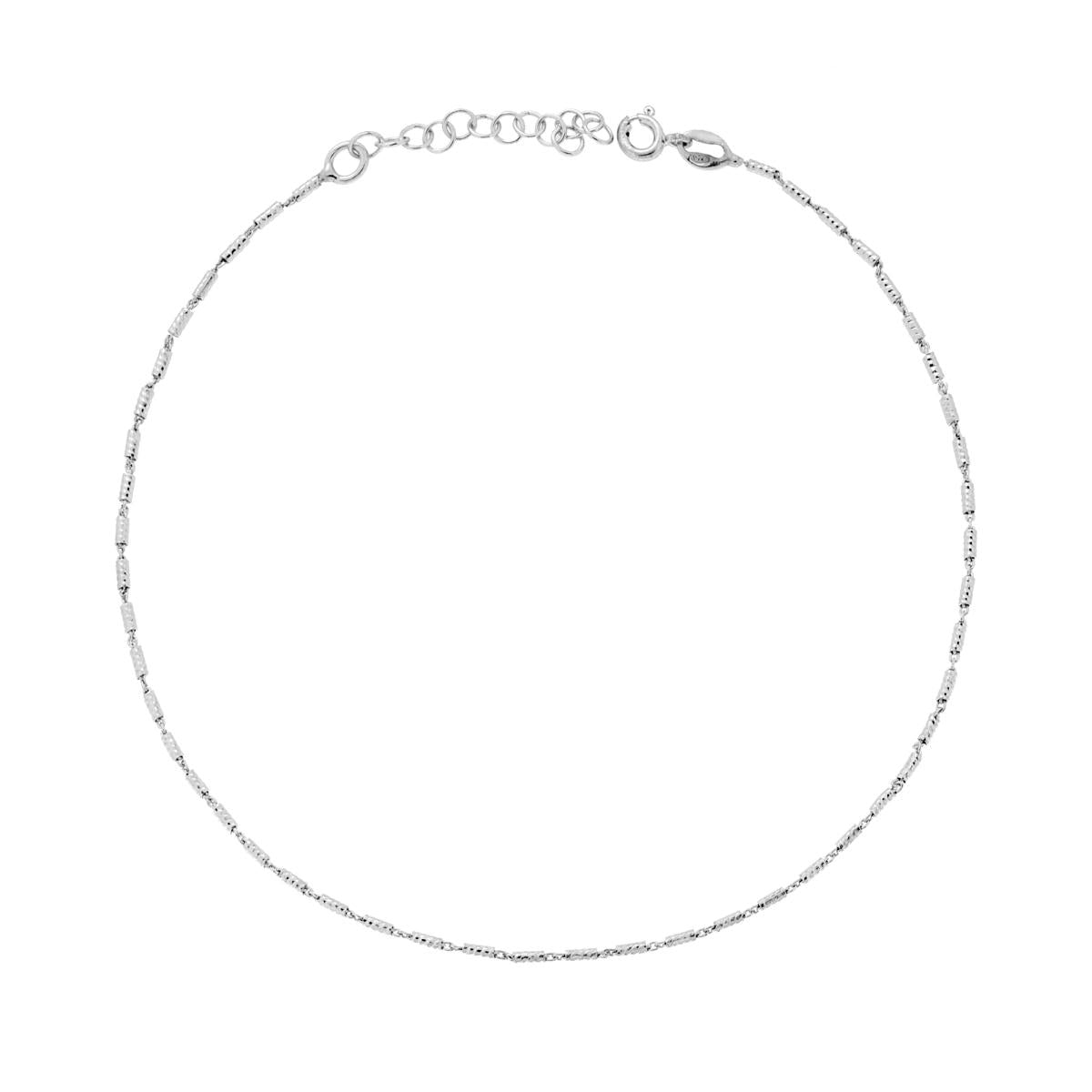 Cavigliera Catena Cilindretti Diamantati in ARGENTO 925 Galvanica Rodio