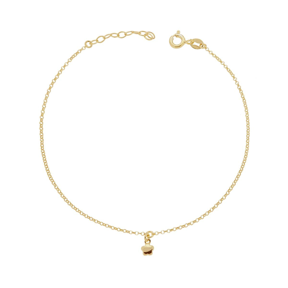 Cavigliera Catena Rolo Diamantata con Fiore pendente in ARGENTO 925 Galvanica Oro