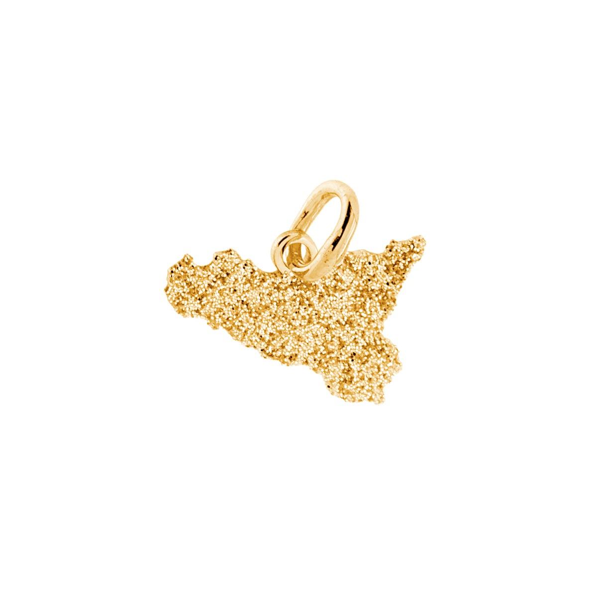 Ciondolo sagoma a forma di Sicilia con applicazione smalto glitter color oro. <BR>Made in Italy<BR>