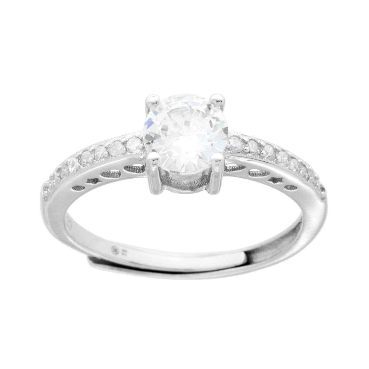 Anello Solitario con Cubic Zirconia Bianco mm 6 in ARGENTO 925 Galvanica Rodio