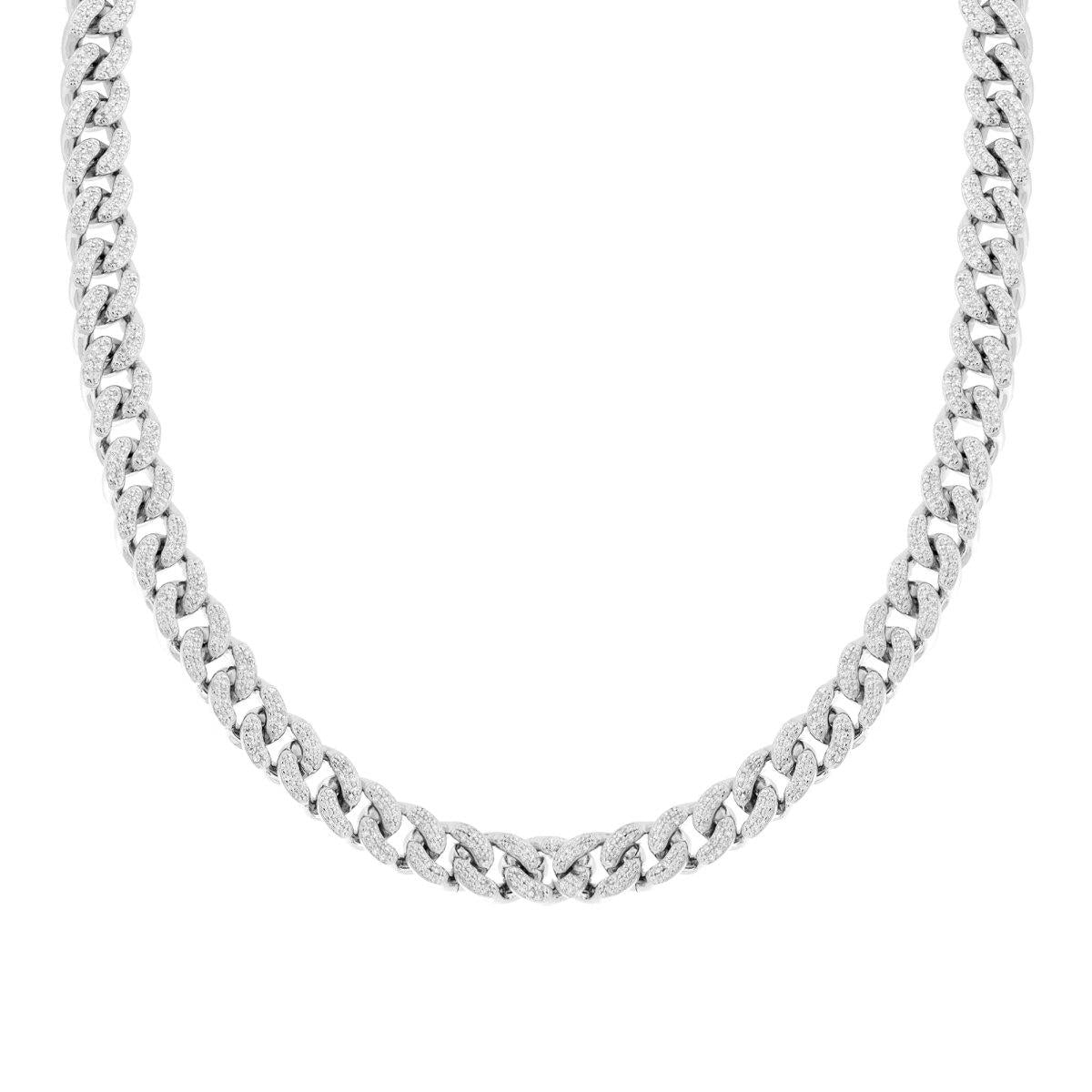 Collana Catena Grumetta con Zirconi Bianchi in ARGENTO 925 Galvanica Rodio