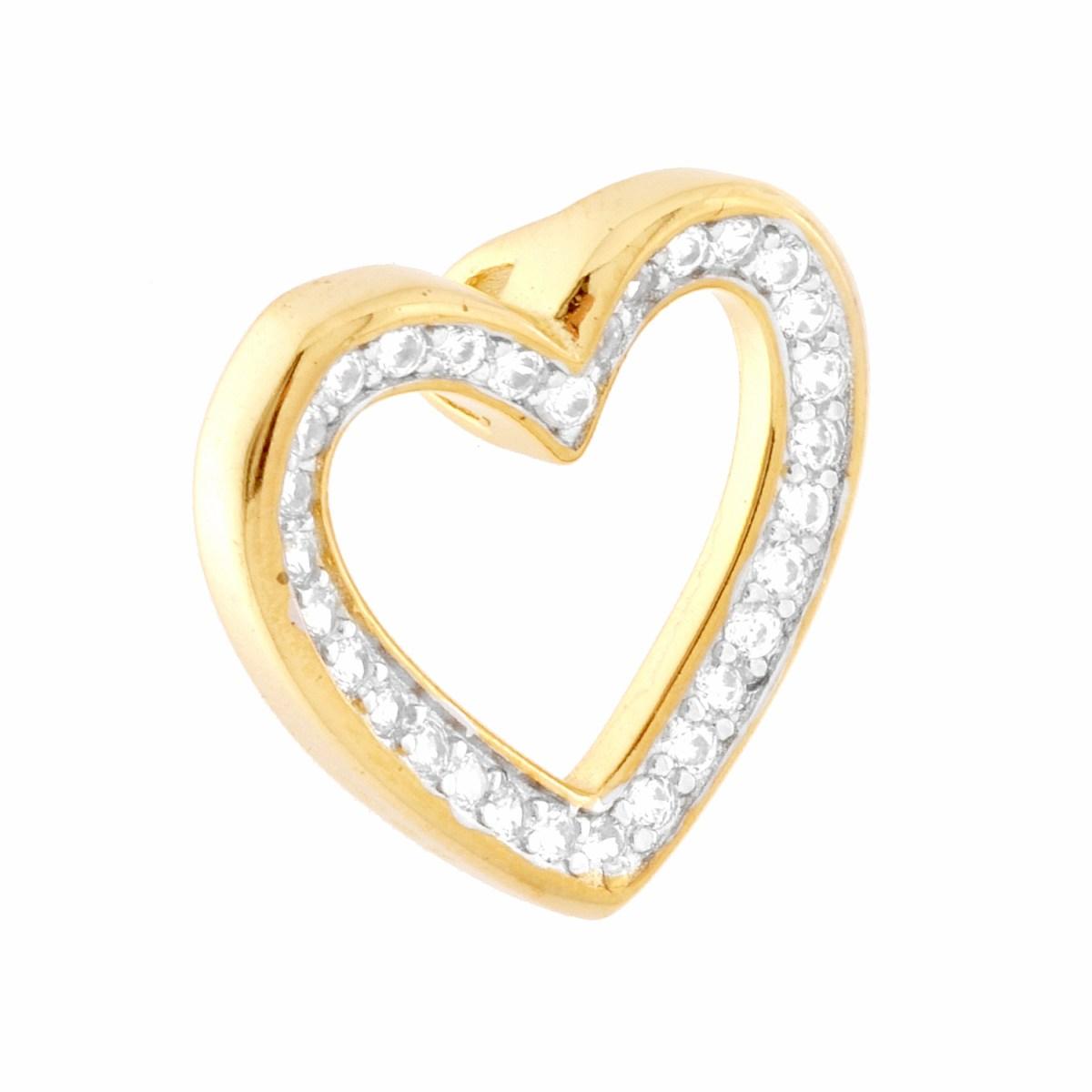 Ciondolo a forma di cuore con Passante per Catena con finitura liscia e lucida e cubic zirconia bianchi incastonati.