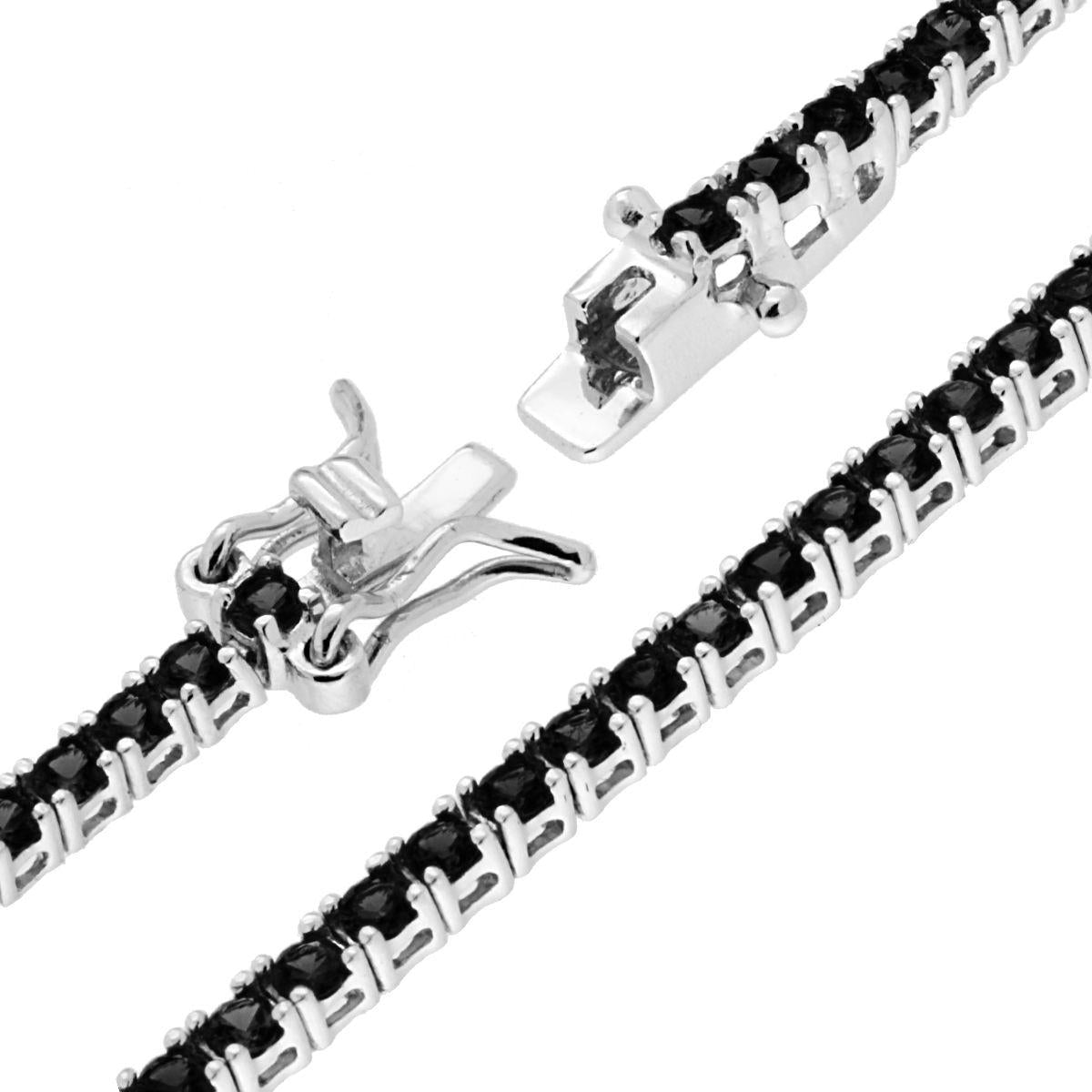Bracciale Tennis Griffe cm 20 con Zircon mm 2 Neri in ARGENTO 925 Galvanica Rodio