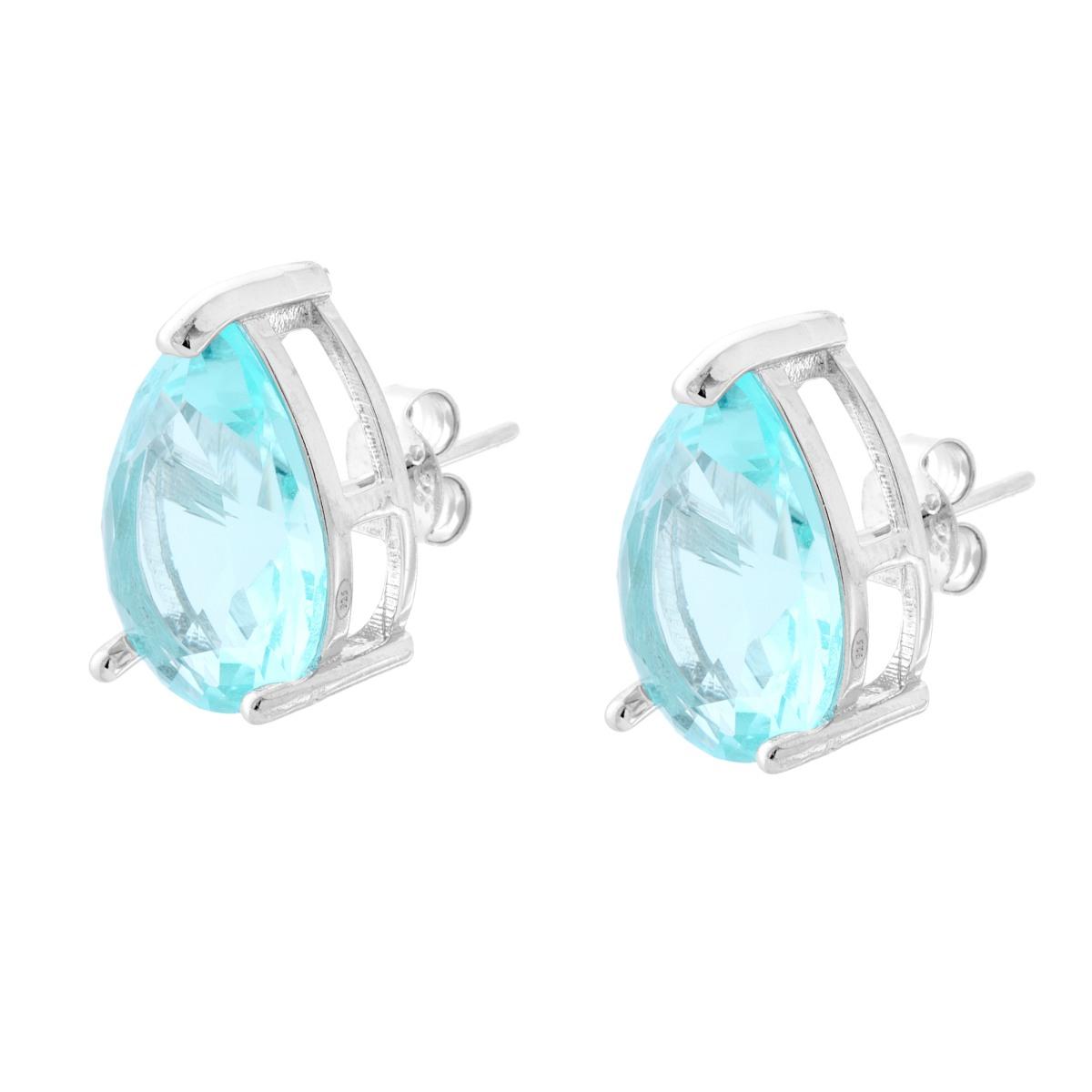 Orecchini Goccia con Cubic Zirconia Acquamarina in ARGENTO 925 Galvanica Rodio