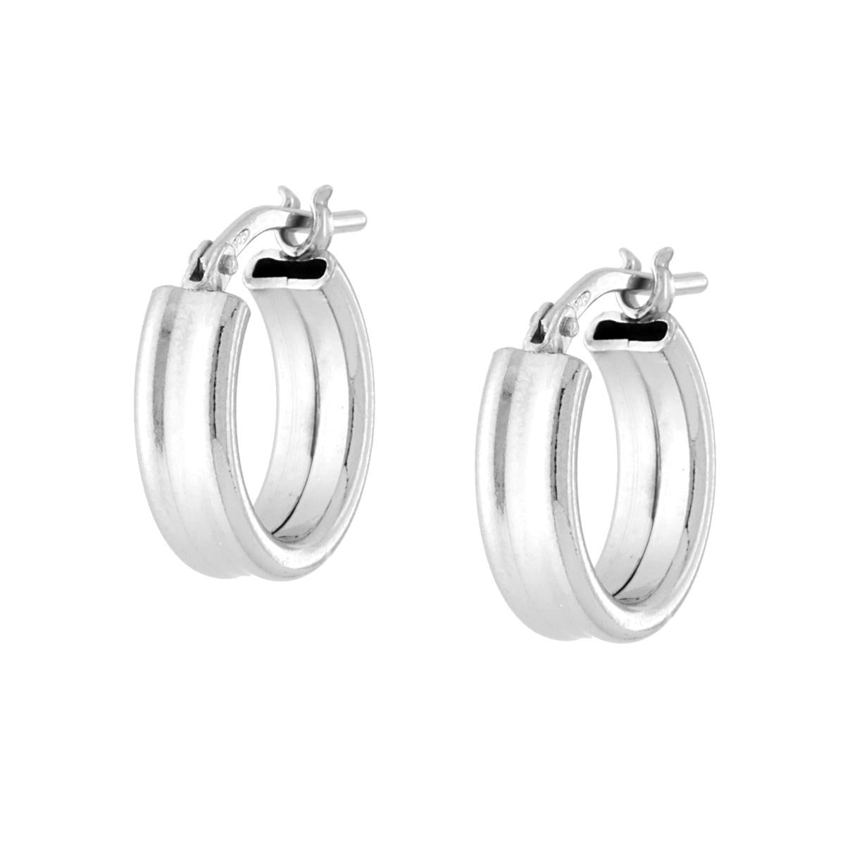 Orecchini Cerchio Liscio mm 14 sezione canna rettangolare mm 4 x 1,8 in ARGENTO 925 Galvanica Platino