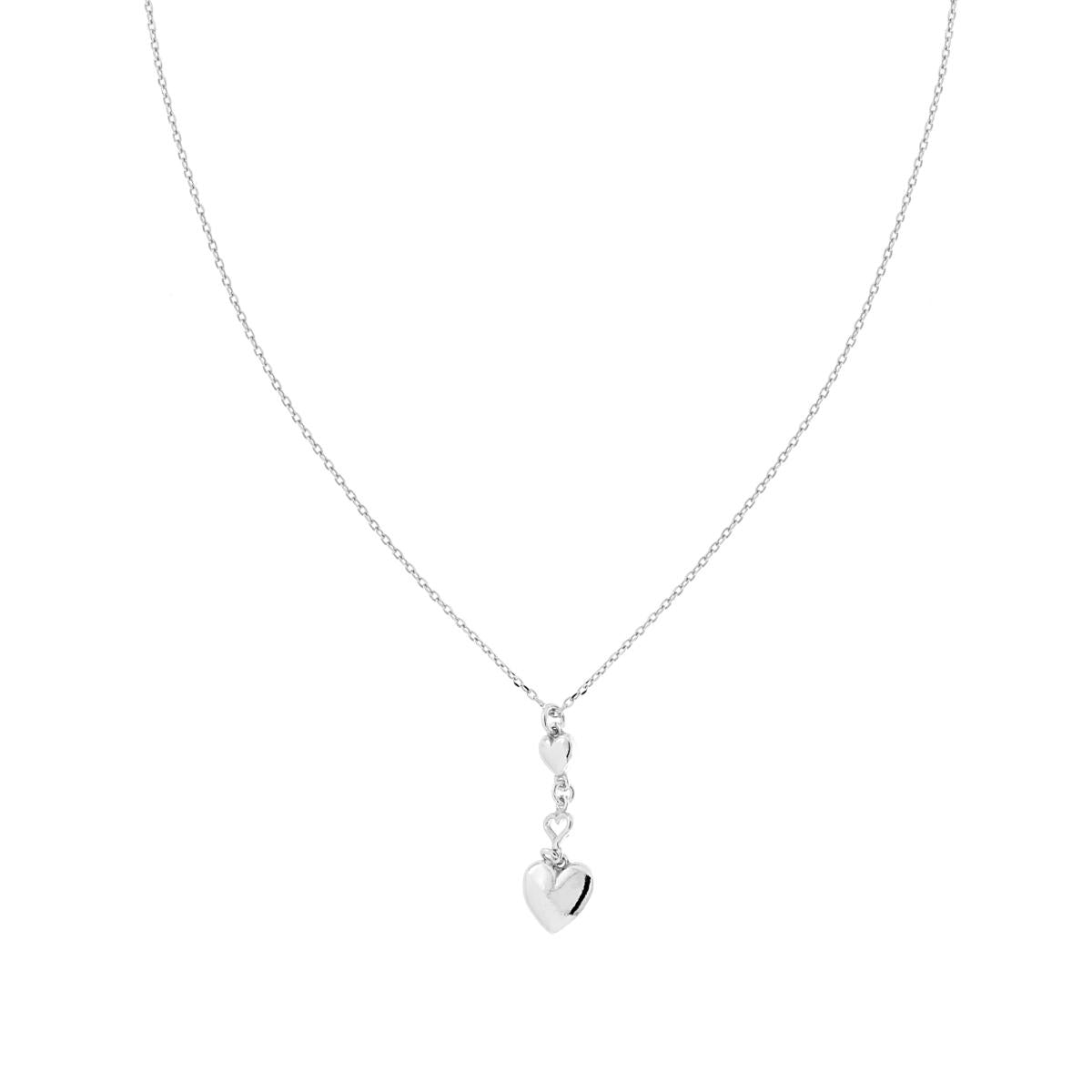 Collana Catena Forzatina Diamantata con Cuori in ARGENTO 925 Galvanica Rodio