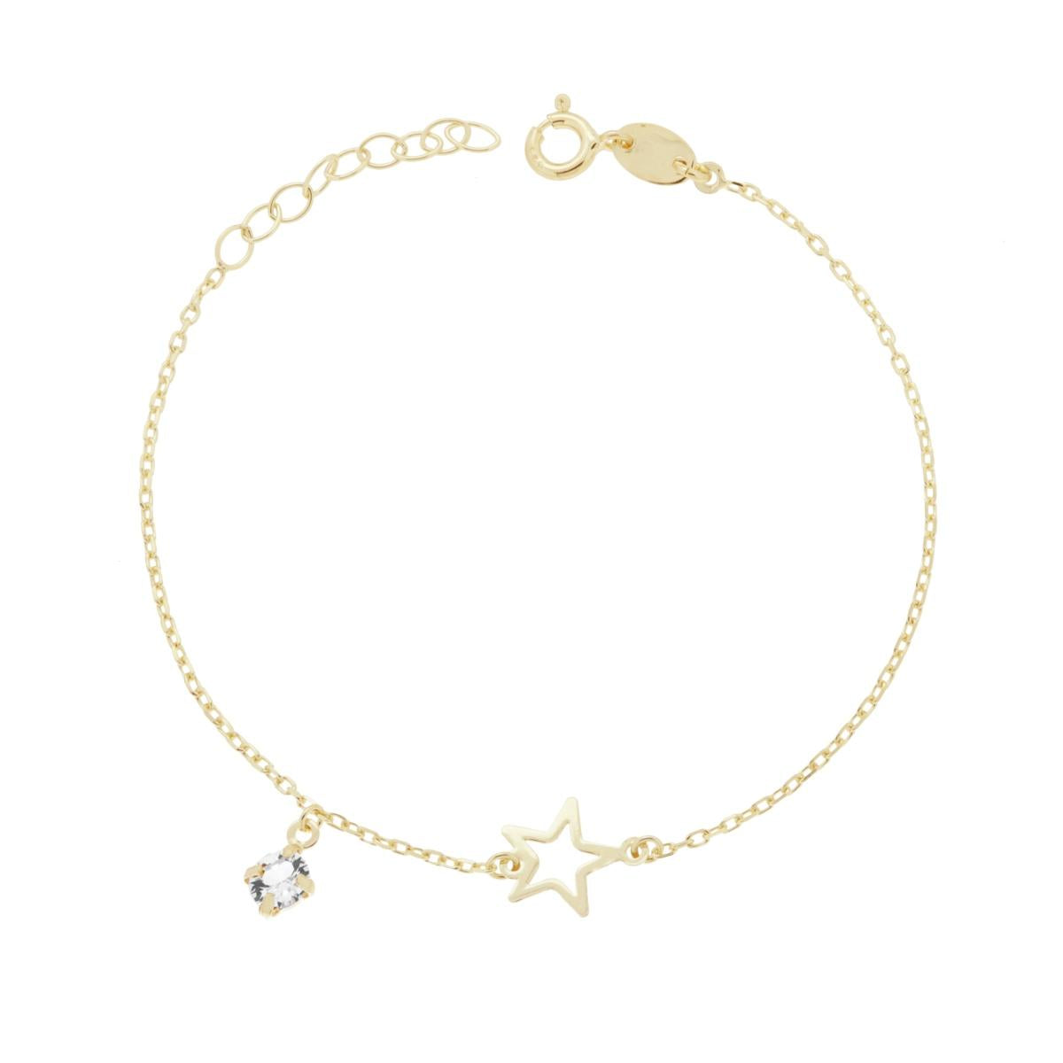 Bracciale Catena Forzatina Diamantata con Punto Luce Cubic Zirconia Bianco e Stella in ARGENTO 925 Galvanica Oro