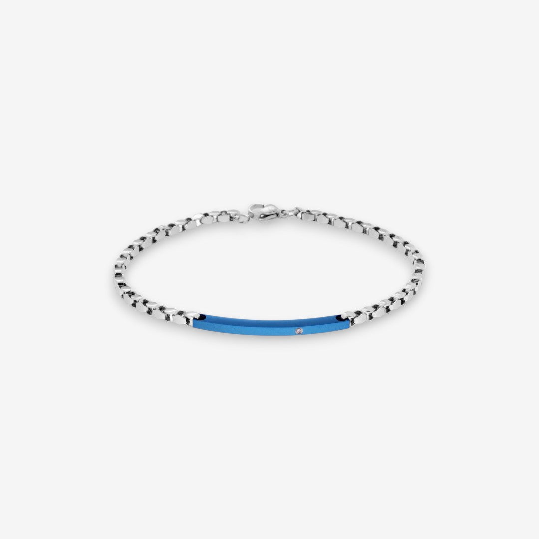 Bracciale Uomo Targhetta In Acciaio Inox e Zircone Bianco