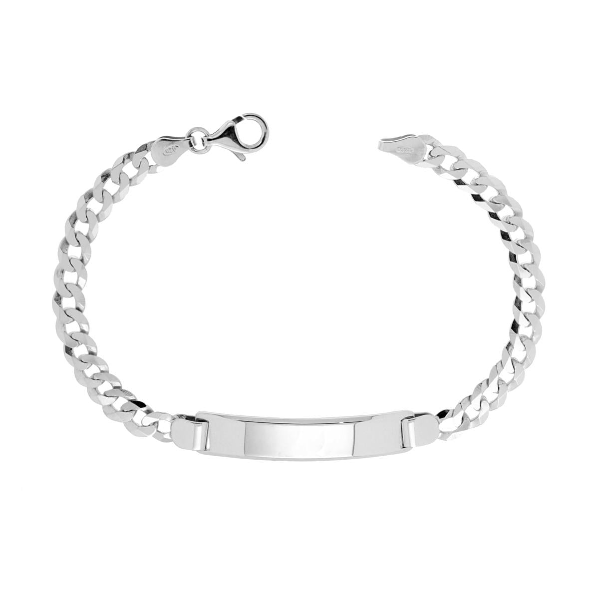Bracciale Targa Uomo con Catena Grumetta vuota cm 21 in ARGENTO 925 Galvanica Rodio