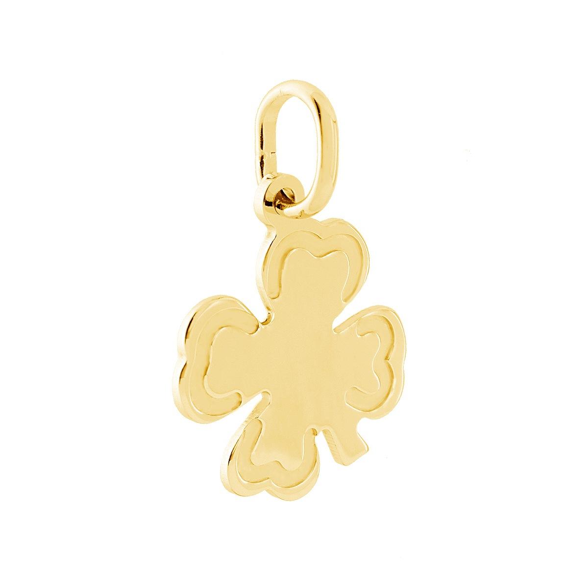 Ciondolo Plain a forma di Quadrifoglio con finitura lucida e disegno dettagli in lavorazione laser.<BR>Made in Italy