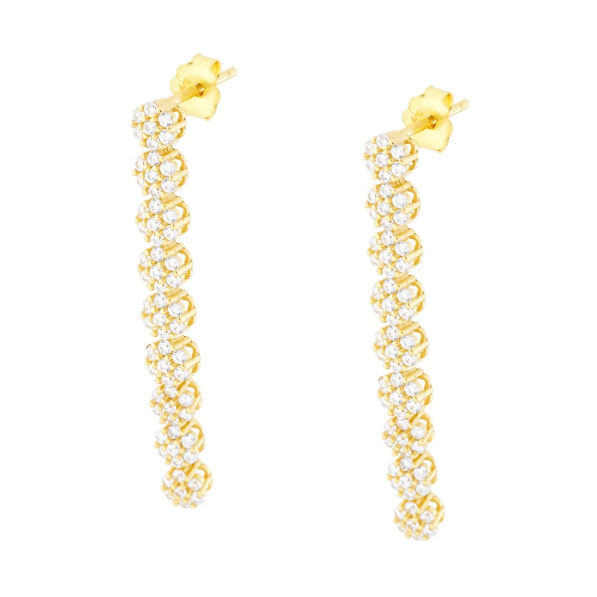 Orecchini Tennis Fiori con Zirconi Bianchi in ARGENTO 925 Galvanica Oro