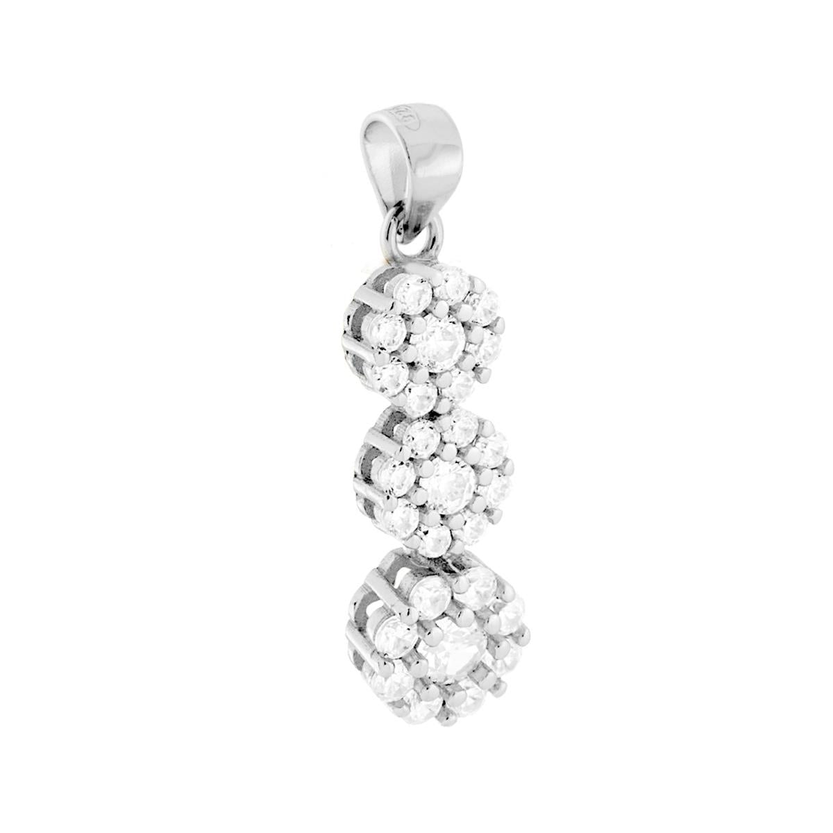 Ciondolo tennis con fiori pendenti composti da cubic zirconia bianchi montati su Griffe.<BR>