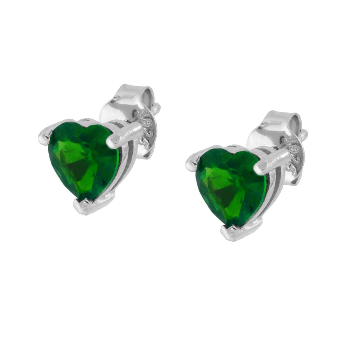 Orecchini Cuore Cubic Zirconia Verde Smeraldo in ARGENTO 925 Galvanica Rodio