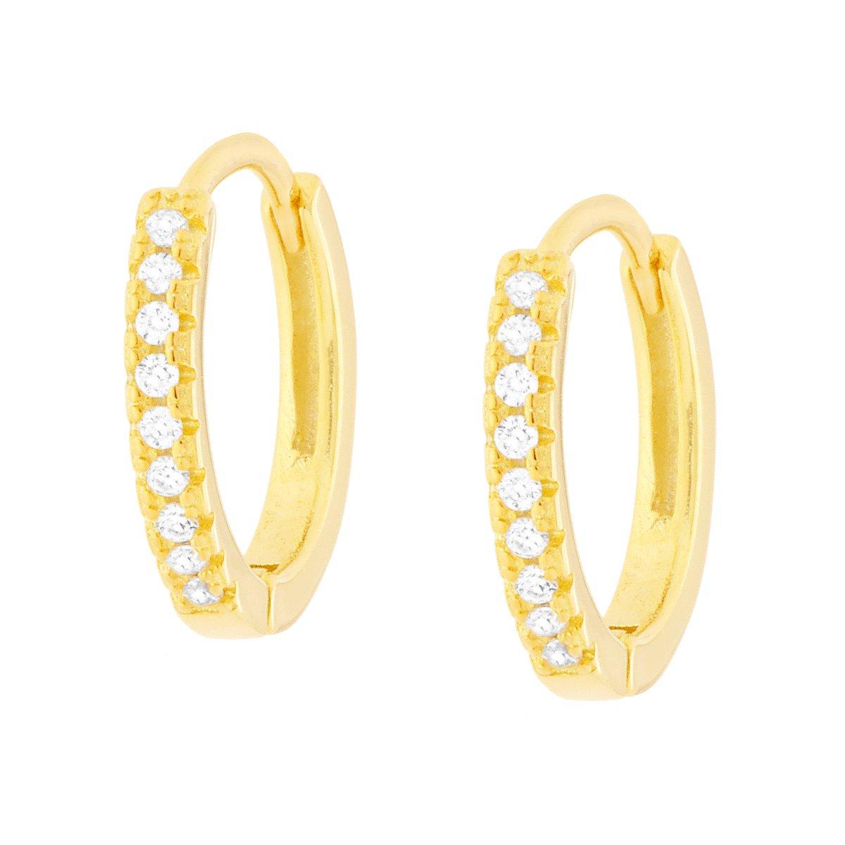 Orecchini Cerchio a Scattino mm 15 con Zirconi Bianchi in ARGENTO 925 Galvanica Oro