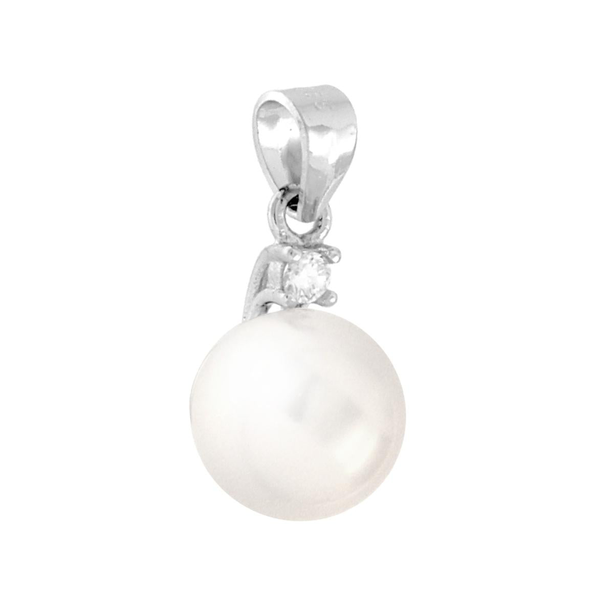 Ciondolo Perla in vetro perlato colore Bianco con Punto Luce cubic Zirconia Bianco con montatura 4 Griffe.<BR>