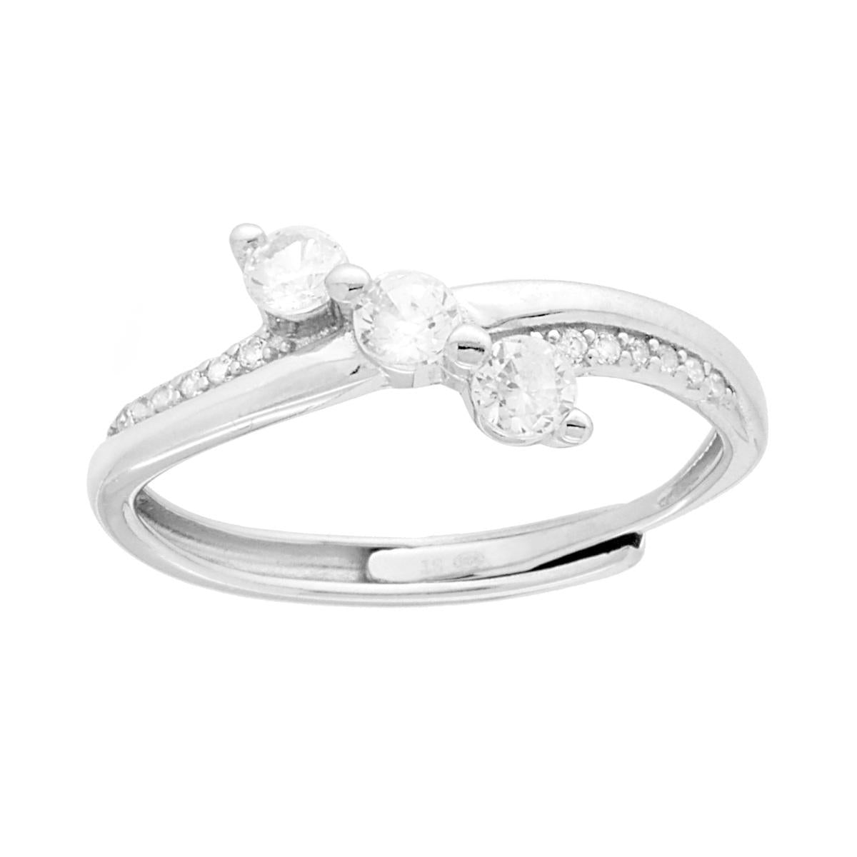 Anello Trilogy con Cubic Zirconia Bianchi in ARGENTO 925 Galvanica Rodio