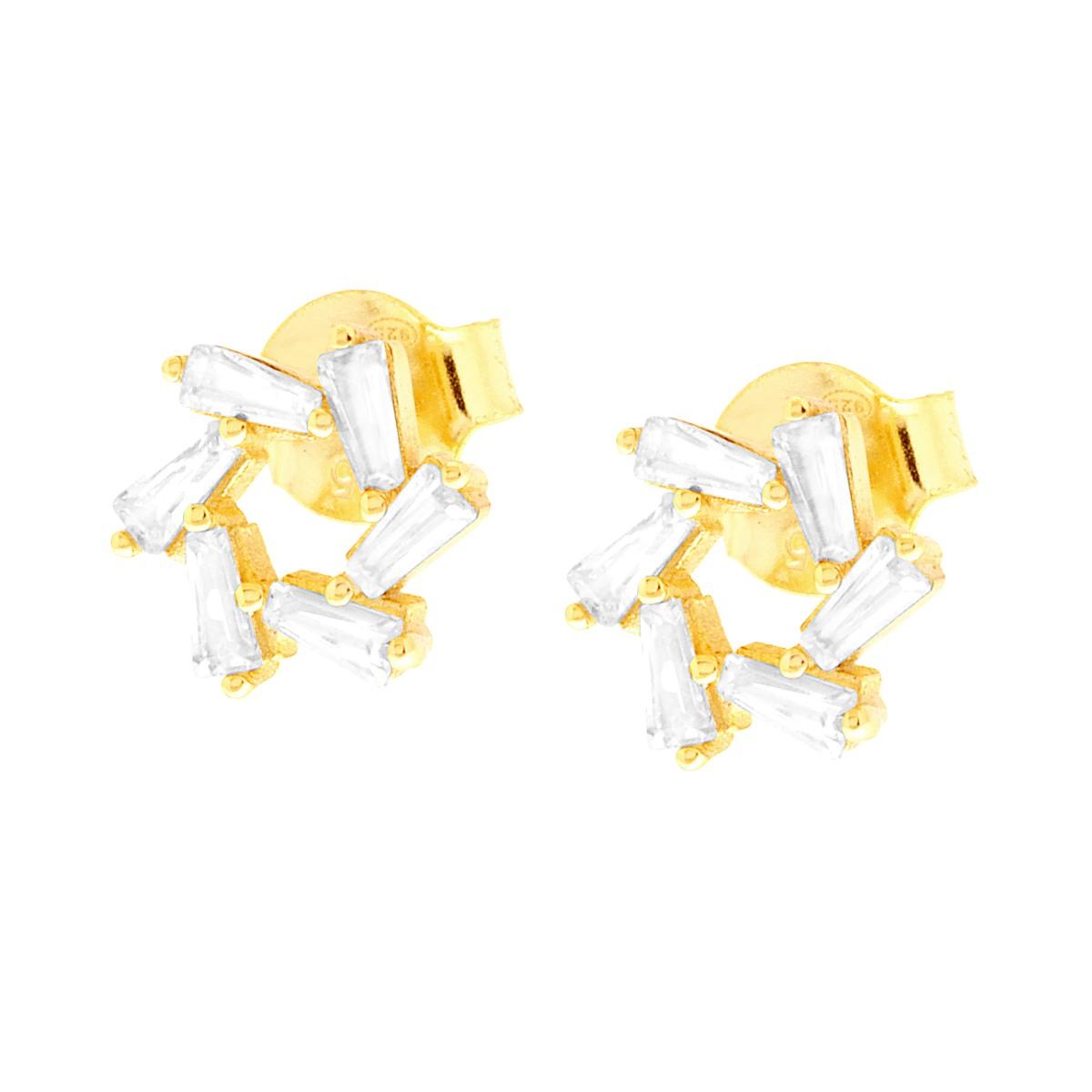 Orecchini Fiore Cubic Zirconia Trapezio Bianchi in ARGENTO 925 Galvanica Oro