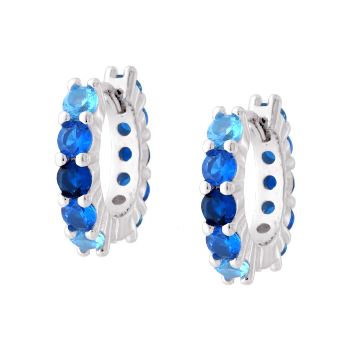 Orecchini Cerchio a Scattino 15 mm con Cubic Zirconia gradazione Blu Zaffiro in ARGENTO 925 Galvanica Rodio