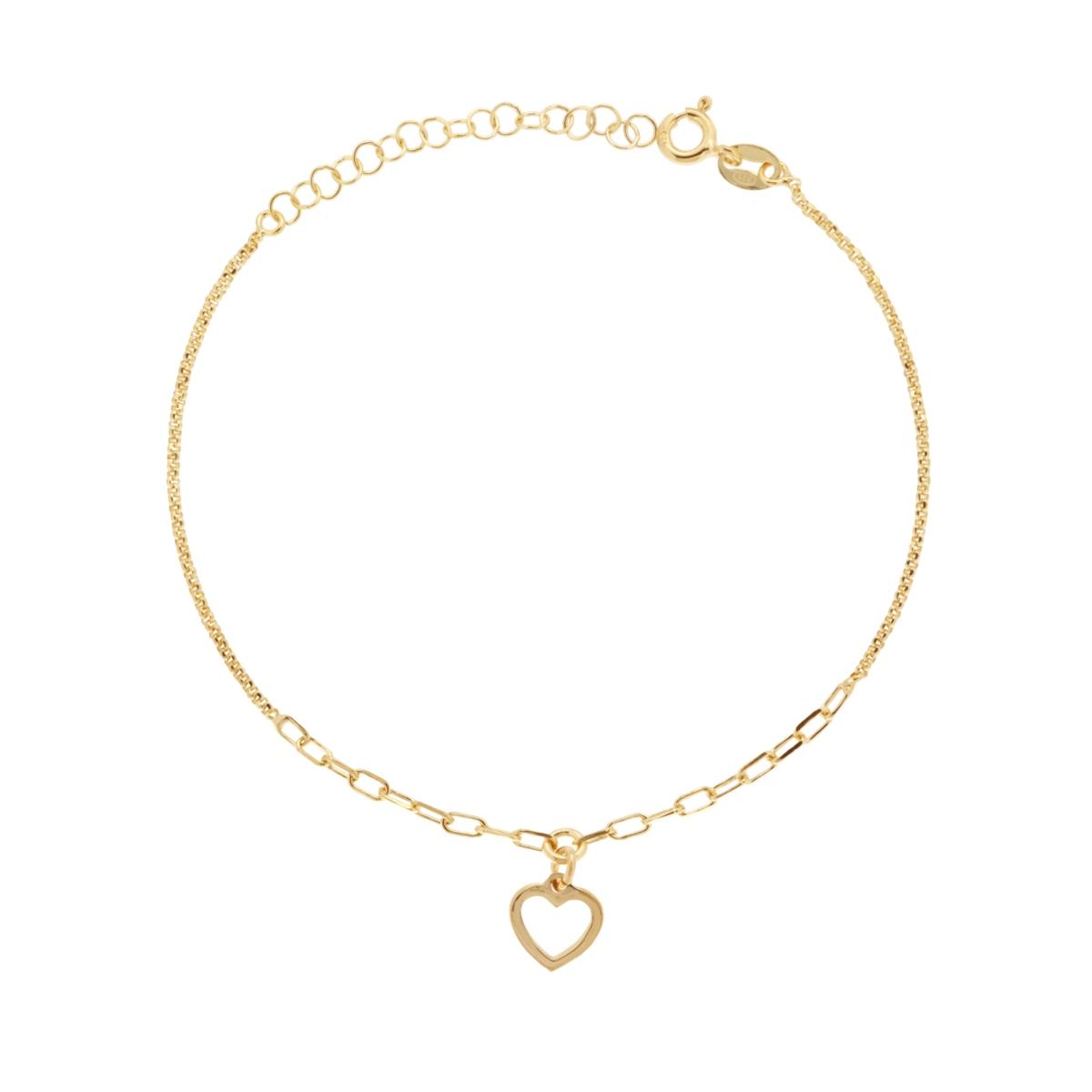 Bracciale Catena Forzatina e Rolo Diamantata con Cuore pendente in ARGENTO 925 Galvanica Oro