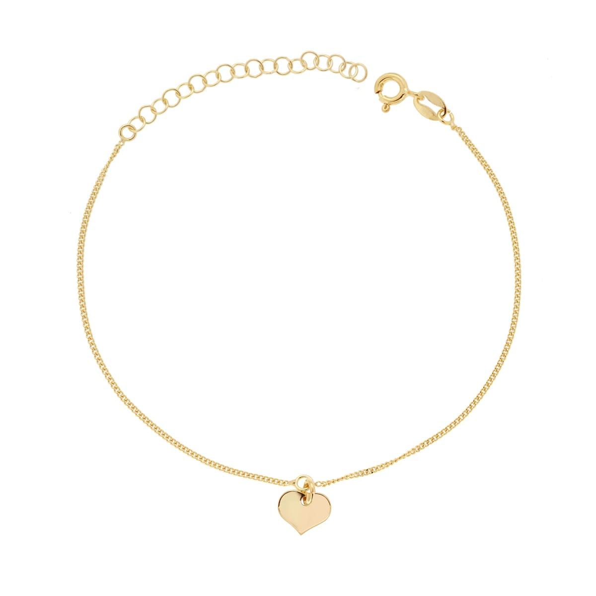 Bracciale Catena Grumetta con Cuore plain pendente in ARGENTO 925 Galvanica Oro