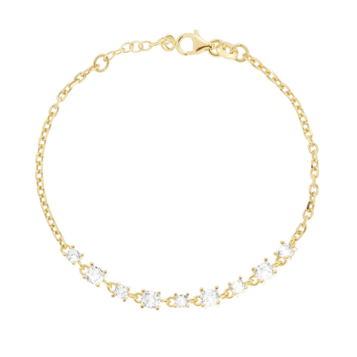 Bracciale Catena Forzatina Diamantata con Cubic Zirconia Bianchi in ARGENTO 925 Galvanica Oro