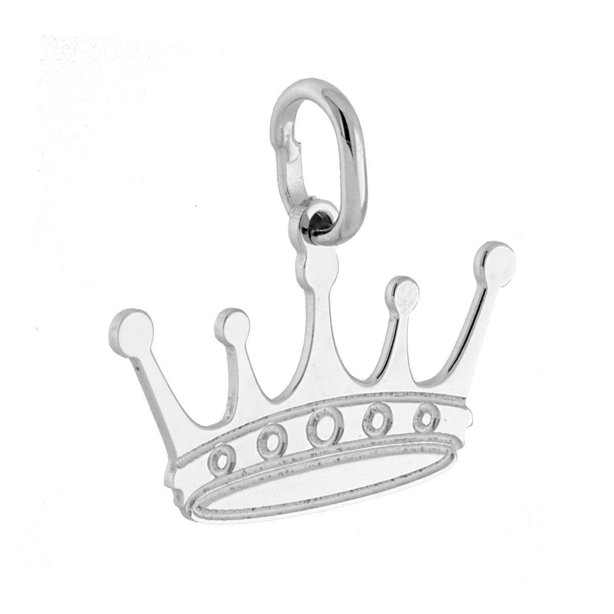 Ciondolo plain a forma di corona con finitura liscia, lucida e laser.<BR>Made in Italy