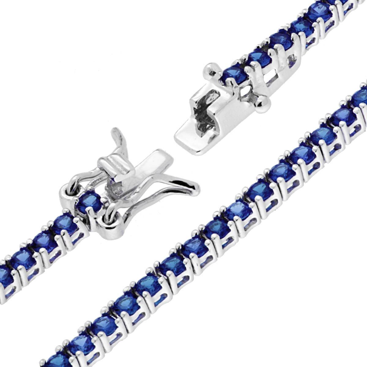 Bracciale Tennis Griffe cm 16.5 con Zirconi mm 2 Blu Zaffiro in ARGENTO 925 Galvanica Rodio