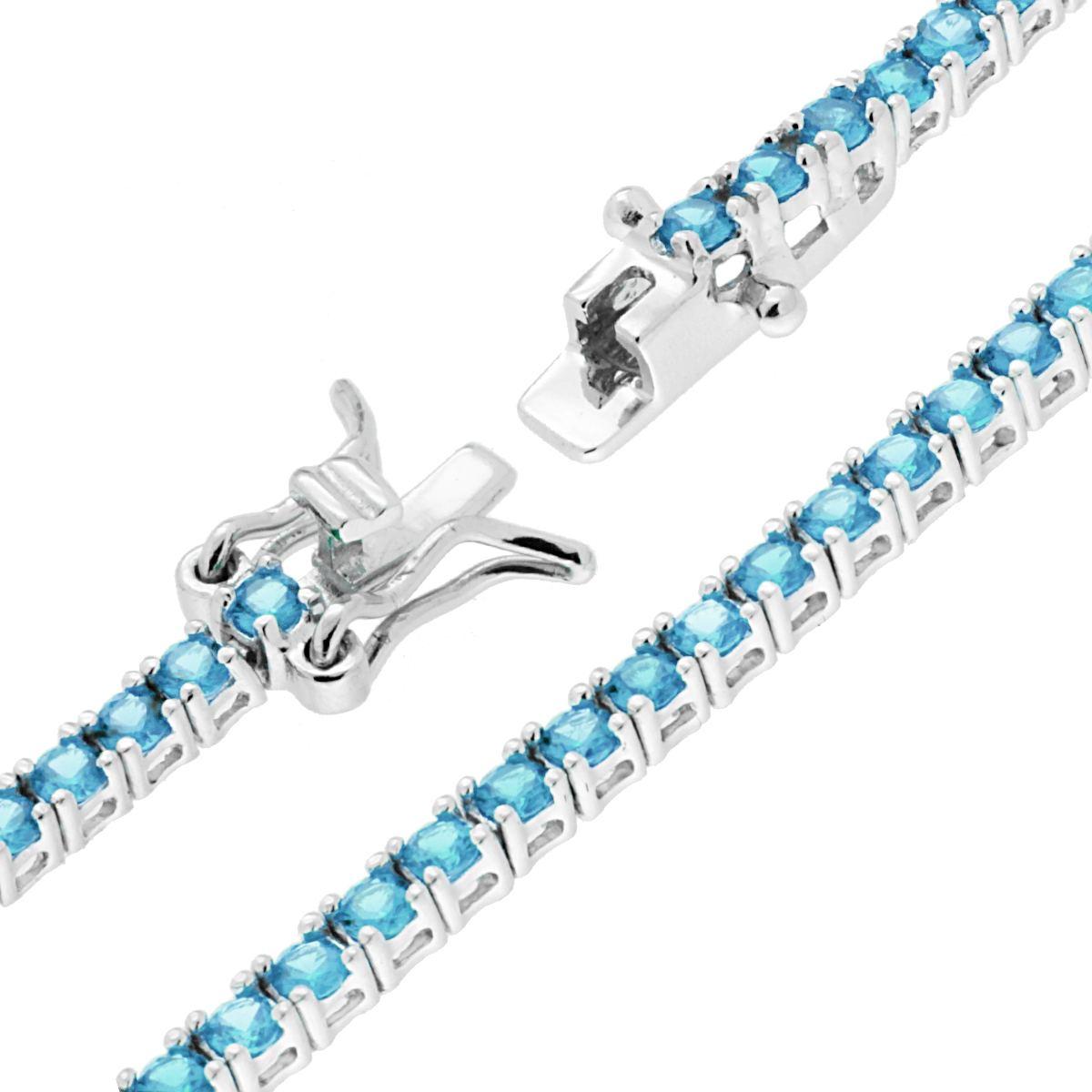 Bracciale Tennis Griffe cm 16.5 con Zirconi mm 2 Acquamarina in ARGENTO 925 Galvanica Rodio
