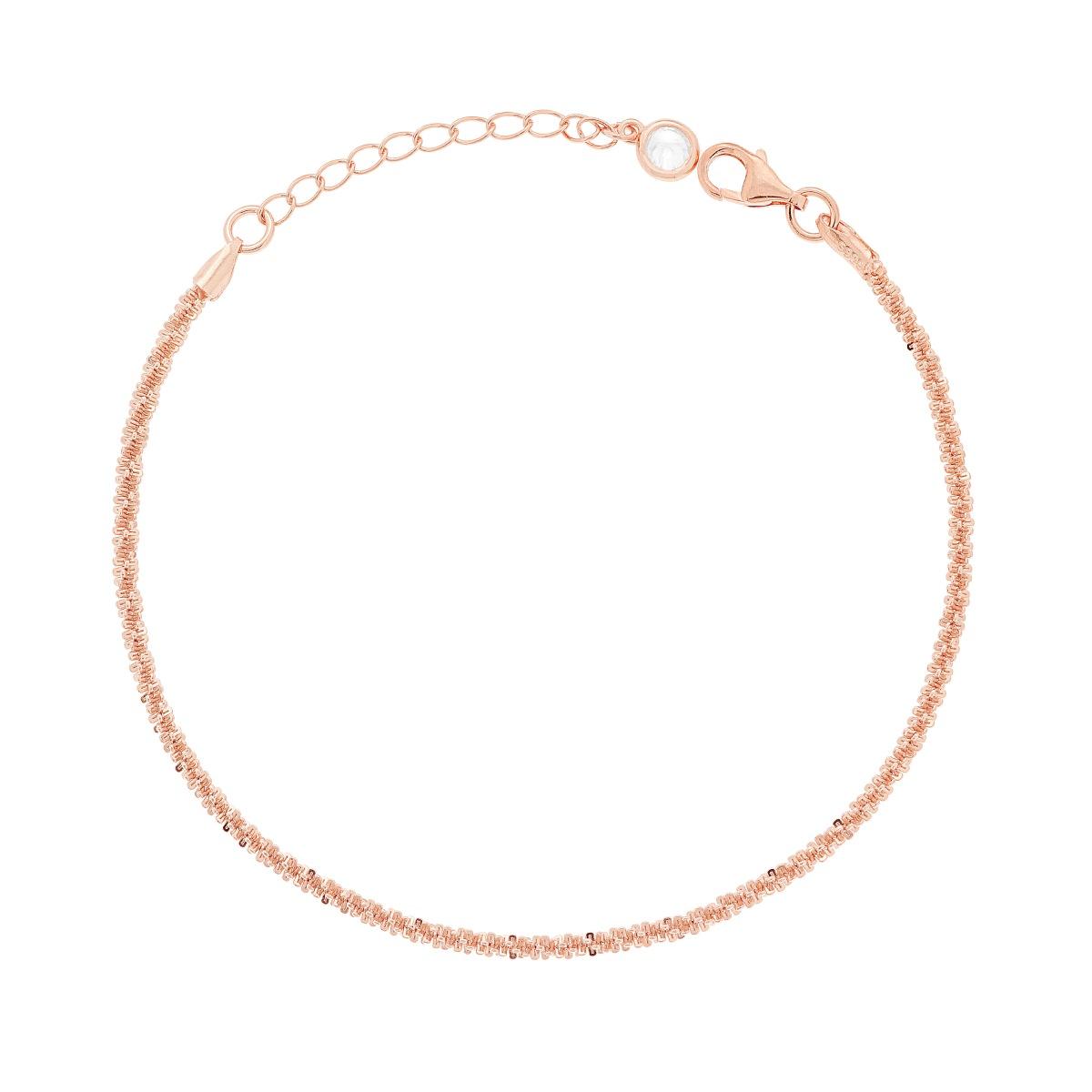 Bracciale Catena Intrecciata Diamantata con Cubic Zirconia Bianco pendente in ARGENTO 925 Galvanica Rosa