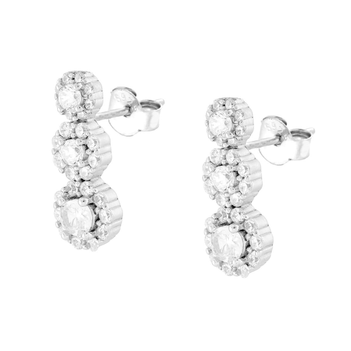 Orecchini Trilogy Degrade Fiori Bianco contornati da Cubic Zirconia Bianchi in ARGENTO 925 Galvanica Rodio