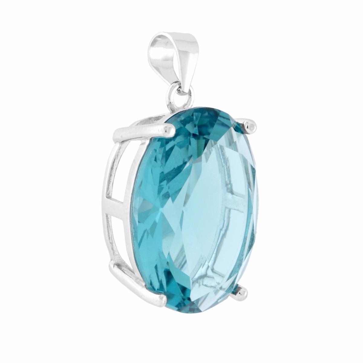 Ciondolo con Cubic zirconia ovale colore Acquamarina su montatura 4 Griffe.<BR>