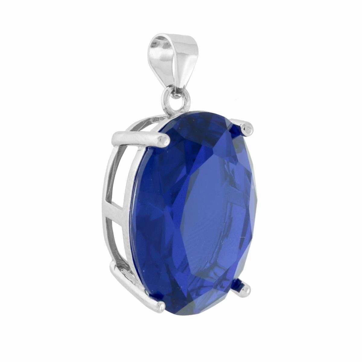 Ciondolo con Cubic zirconia ovale colore Blu Zaffiro su montatura 4 Griffe.<BR>