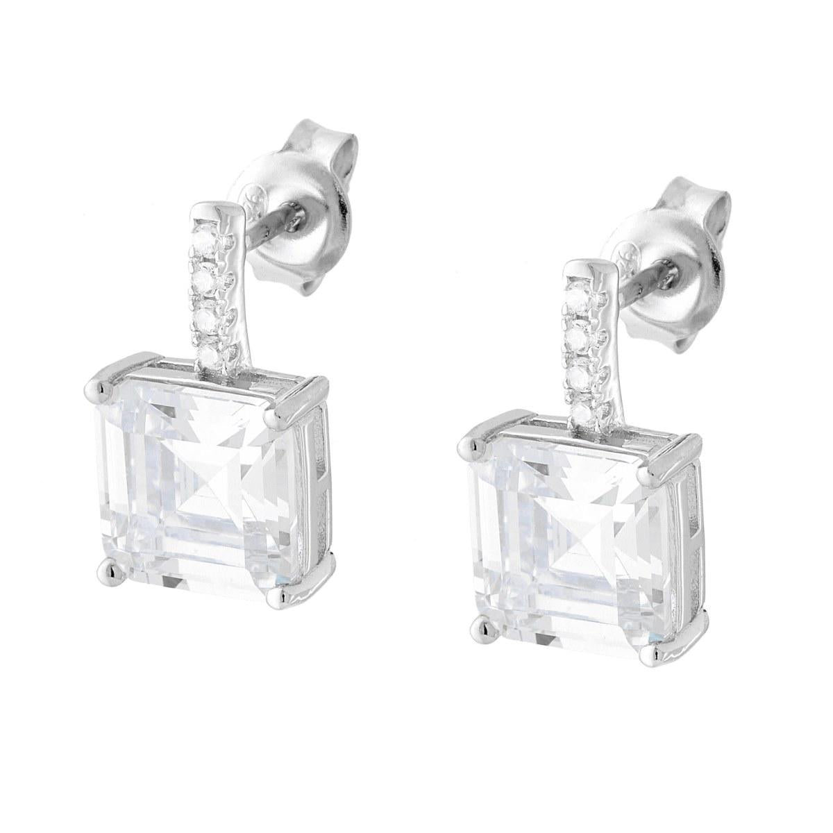 Orecchini Punto Luce Quadrato con Cubic Zirconia Bianchi in ARGENTO 925 Galvanica Rodio