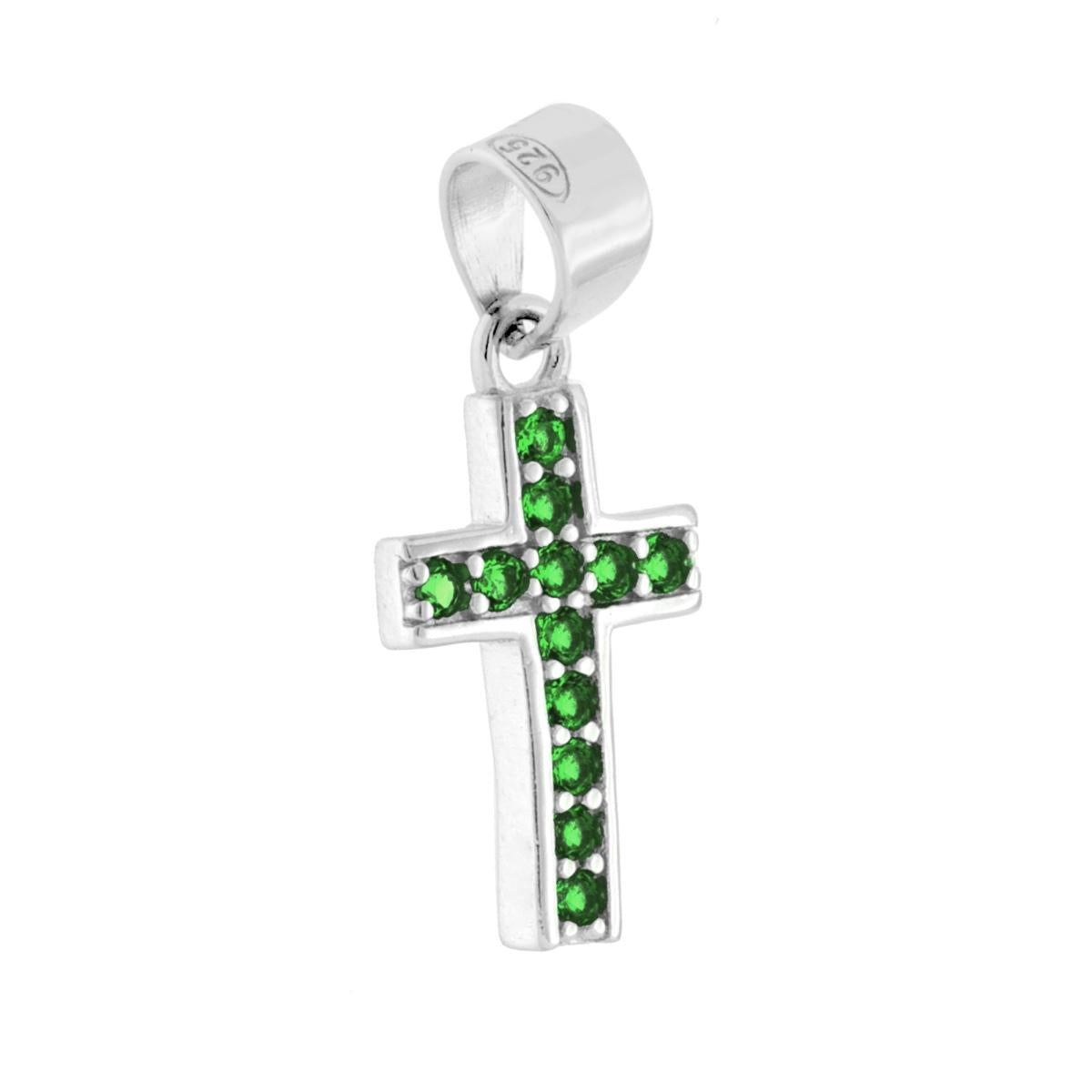Ciondolo a forma di croce con cubic zirconia colore Verde Smeraldo incastonati.
